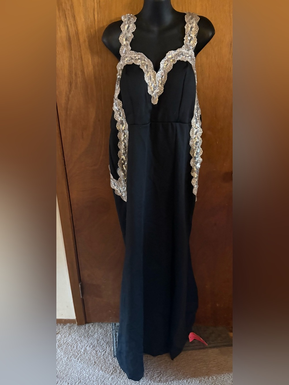 NWT SHEIN Black Dress with Silver Lace Detail